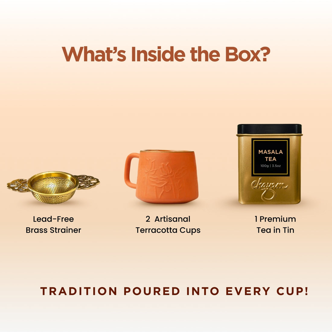 Diwali Gift Box | 2 Terracotta Cups, Strainer & Tea