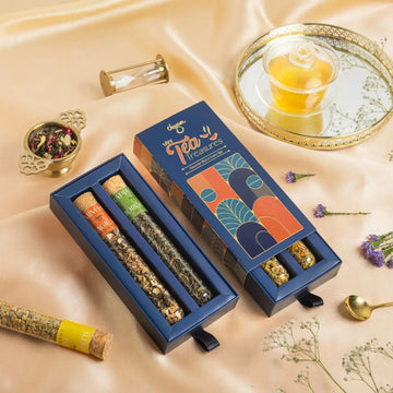 Mini Tea Treasures Gift Box – 2 Premium Loose Teas in Glass Tubes | Convenient Diwali Gift