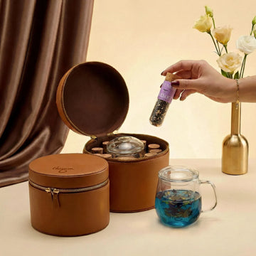 Tea Bouquet Gift Box: Leather Bag with 10 Assorted Tea Tubes & Glass Infusion Mug