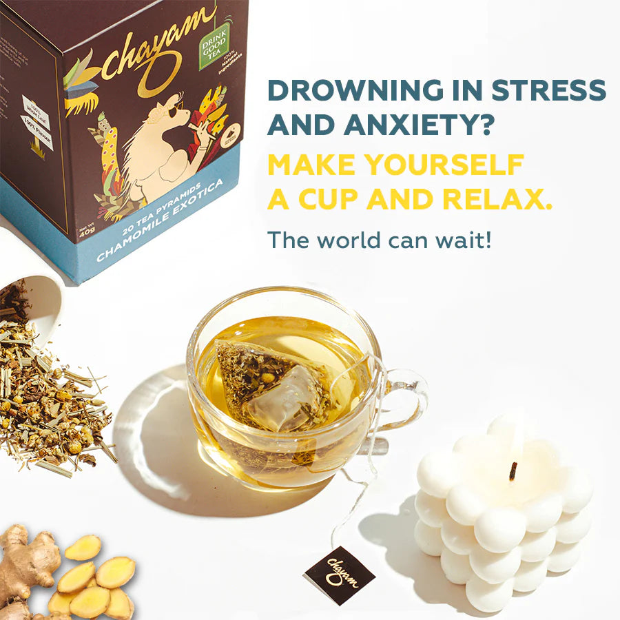 Calm & Clarity Tea Set: Chamomile tea bags with clear glass cup