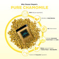 Chayam's Pure Chamomile product with health benefits listed on a white background