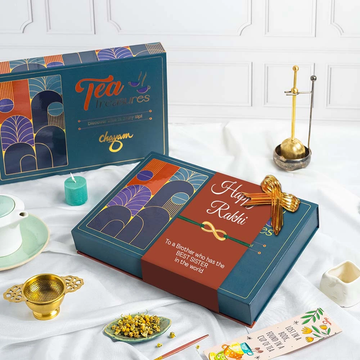 Tea Treasures Gift Hamper with Bhaiya-Bhabhi Rakhi Set