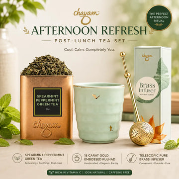 Afternoon Refresh: Post Lunch Ritual Tea Set | Mint Tea, Kulhad, Brass Infuser