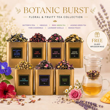 BOTANIC BURST Tea Set - 7 Floral and Fruity Teas with Free Infusion Mug