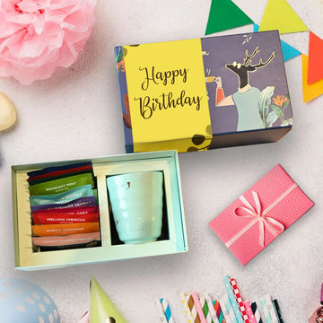 Birthday Gift: 12 Assorted Tea Bags & Gold Embossed Cup