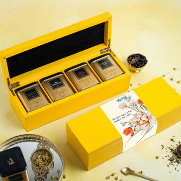 Mother's Day Gift: Luxury Wooden Box with 4 Premium Exotic Tea Tins