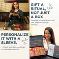 Promotional image with a woman holding a gift set and text about personalized gift experiences.