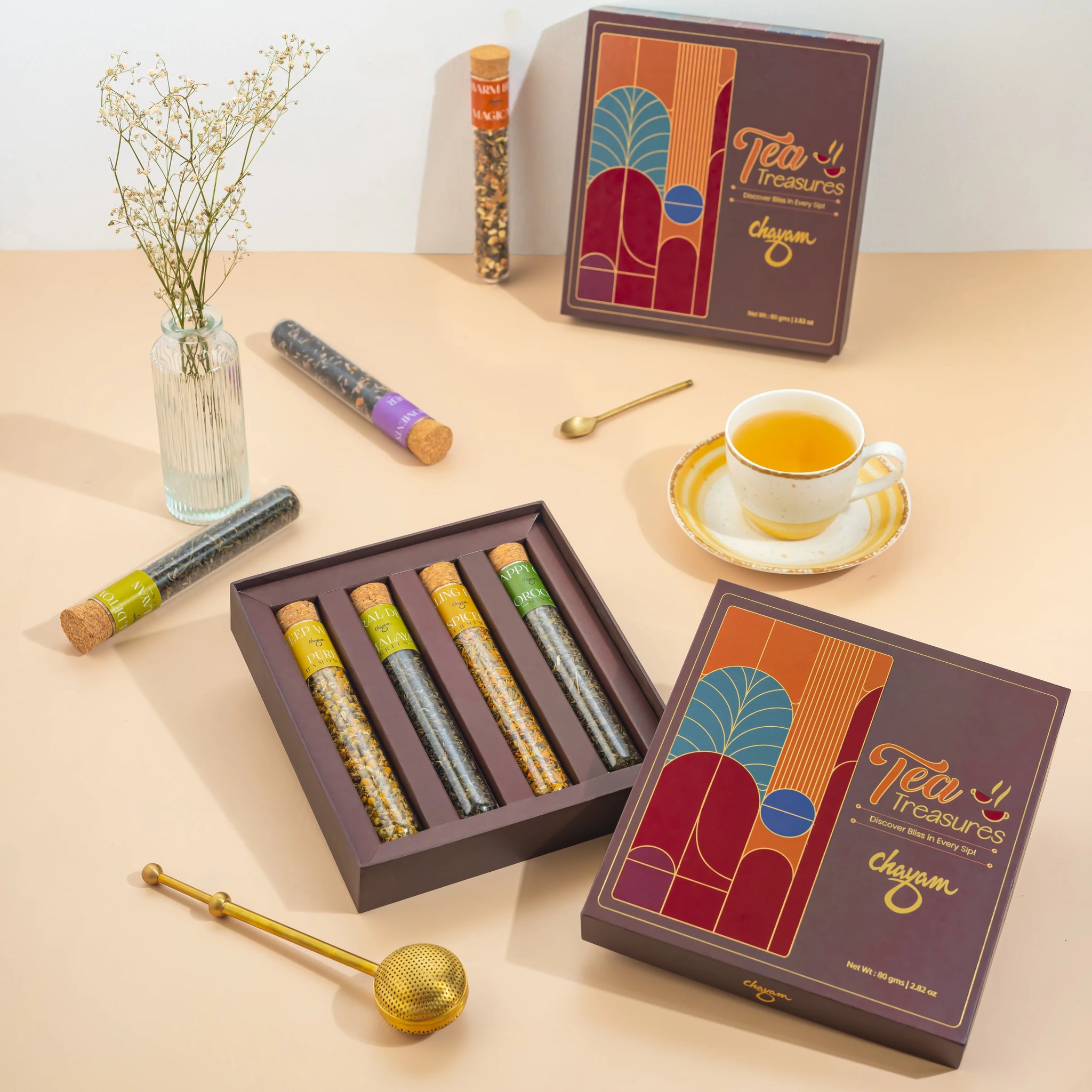Exotic Tea Treasures | 4 Tea Flavours in Glass Tubes | Diwali Gifting Hamper