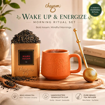 Wake & Energize: Morning Ritual Tea Set | Assam Tea, Terracotta Cup, Brass Infuser