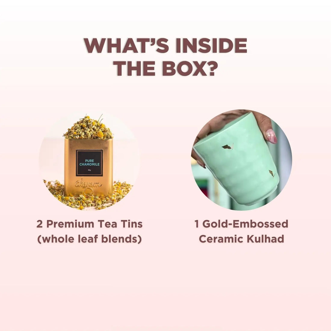 Mother's Day Gift Box: 1 Gold Embossed Kulhad & 2 Exotic Tea Tins